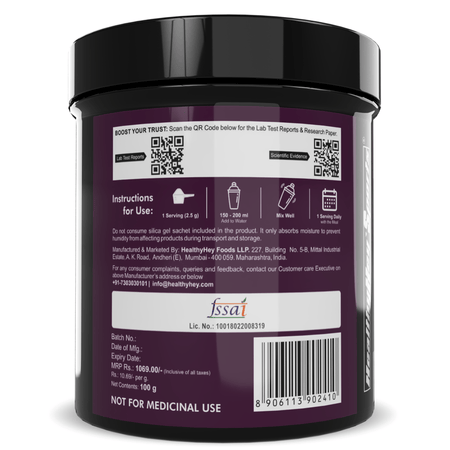 HealthyHey Sports Powder L-Proline Powder, Supports Muscle Growth & Collagen Formation, 100g Unflavoured - 40 Servings