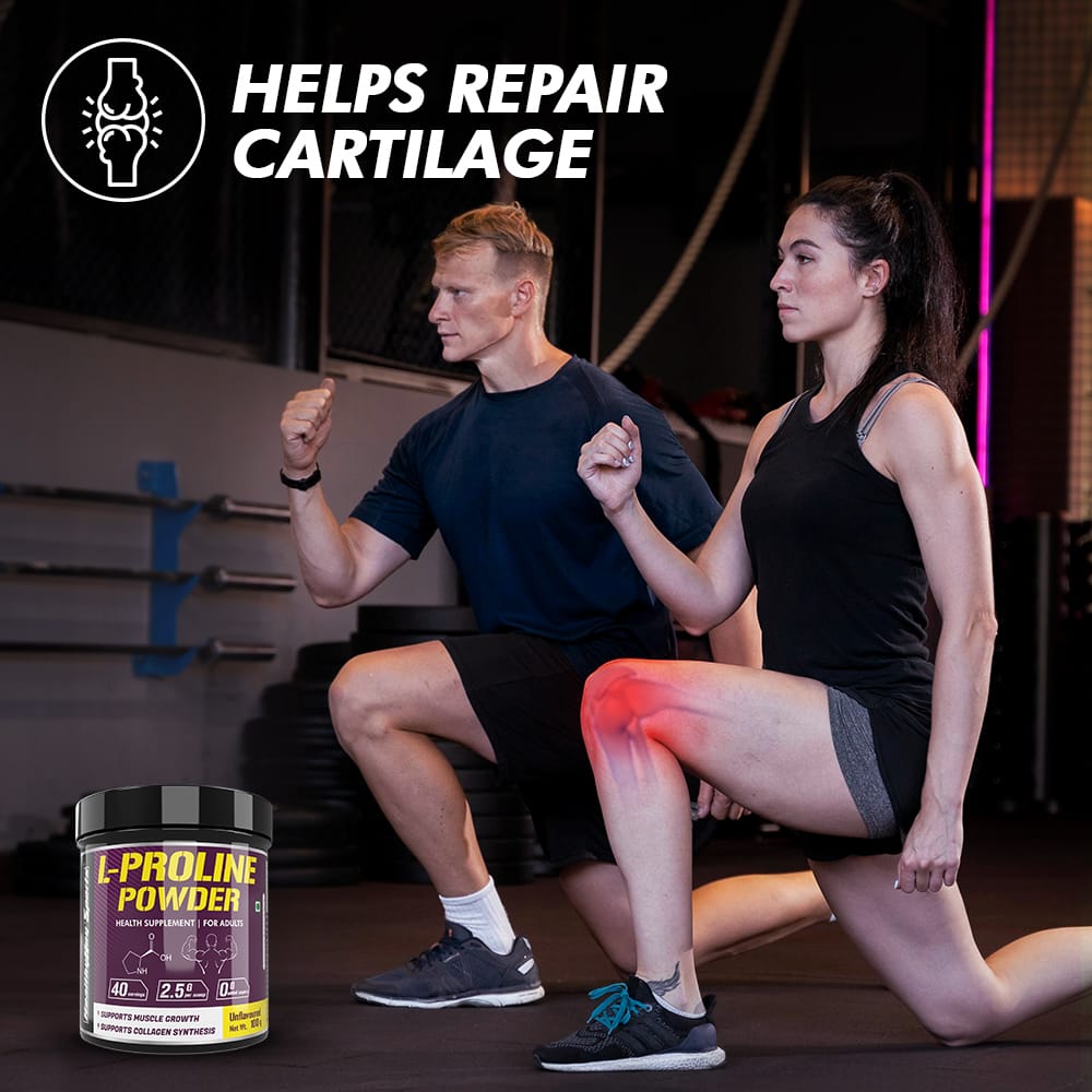 HealthyHey Sports Powder L-Proline Powder, Supports Muscle Growth & Collagen Formation, 100g Unflavoured - 40 Servings