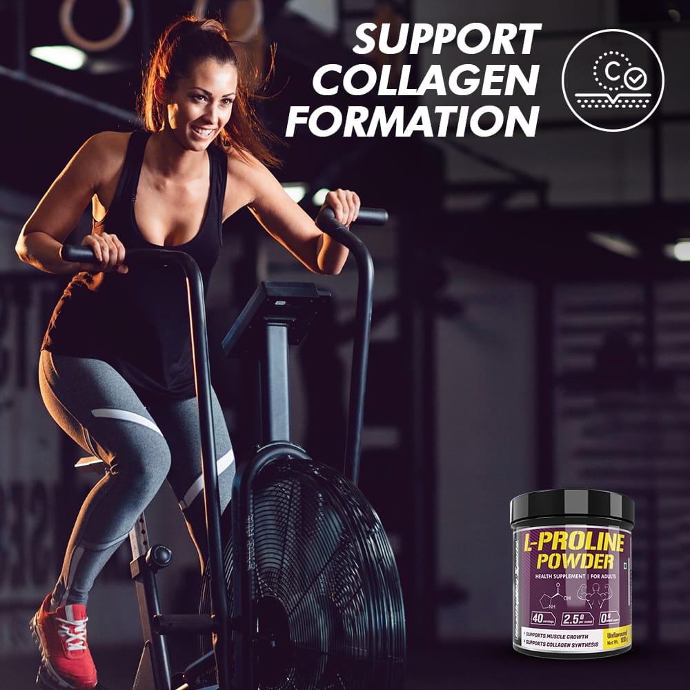 HealthyHey Sports Powder L-Proline Powder, Supports Muscle Growth & Collagen Formation, 100g Unflavoured - 40 Servings