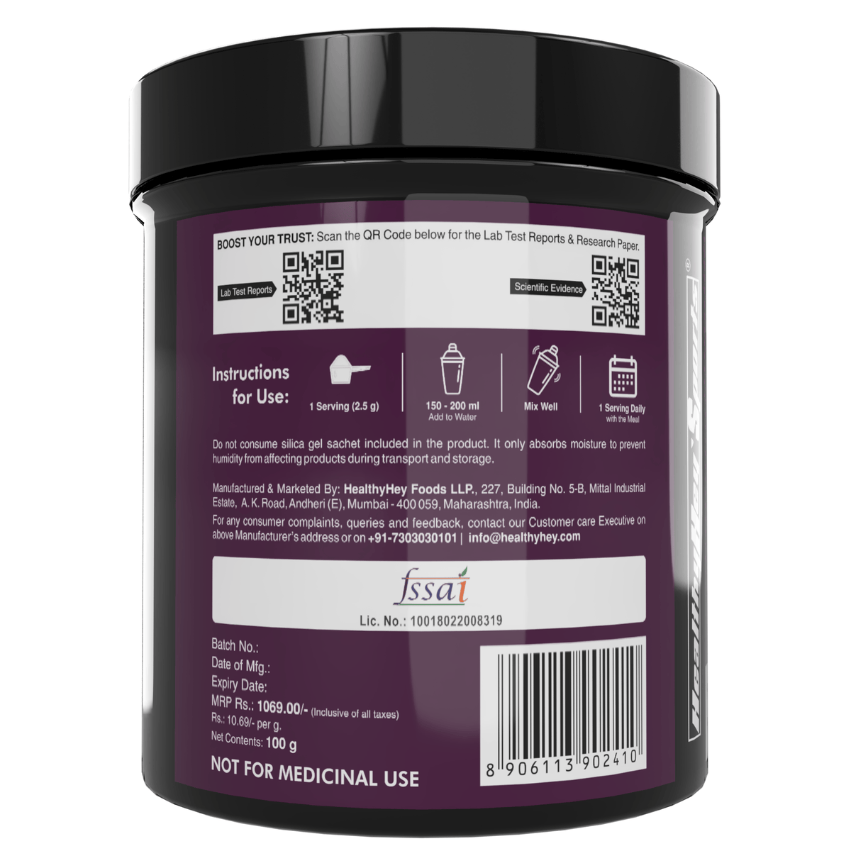 HealthyHey Sports Powder L-Proline Powder, Supports Muscle Growth & Collagen Formation, 100g Unflavoured - 40 Servings