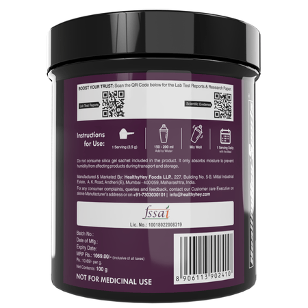 HealthyHey Sports Powder L-Proline Powder, Supports Muscle Growth & Collagen Formation, 100g Unflavoured - 40 Servings