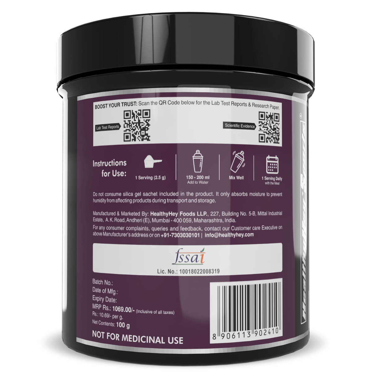 HealthyHey Sports Powder L-Proline Powder, Supports Muscle Growth & Collagen Formation, 100g Unflavoured - 40 Servings