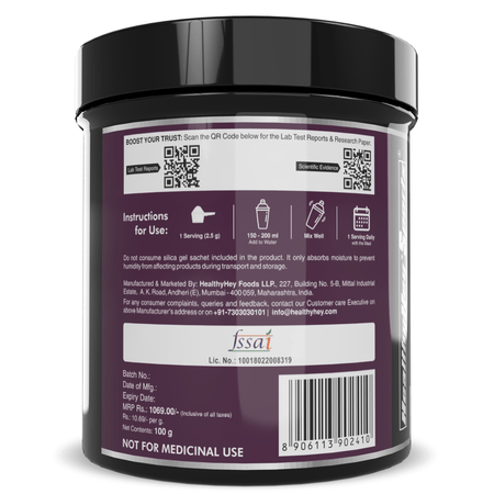 HealthyHey Sports Powder L-Proline Powder, Supports Muscle Growth & Collagen Formation, 100g Unflavoured - 40 Servings