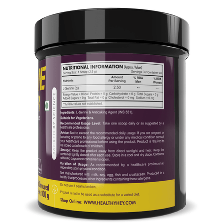 HealthyHey Sports Powder L-Serine Powder, Support Brain Health - 100g - Unflavoured