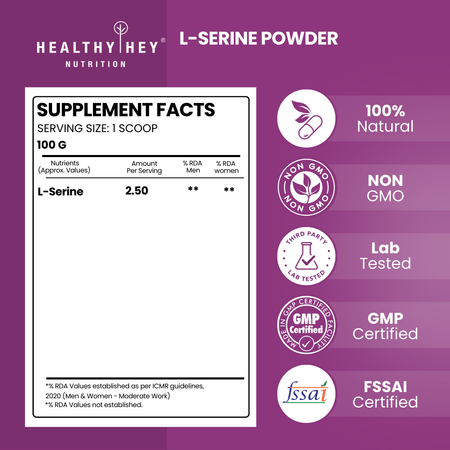 HealthyHey Sports Powder L-Serine Powder, Support Brain Health - 100g - Unflavoured