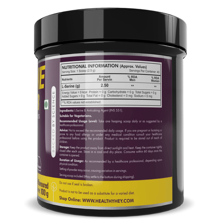HealthyHey Sports Powder L-Serine Powder, Support Brain Health - 100g - Unflavoured
