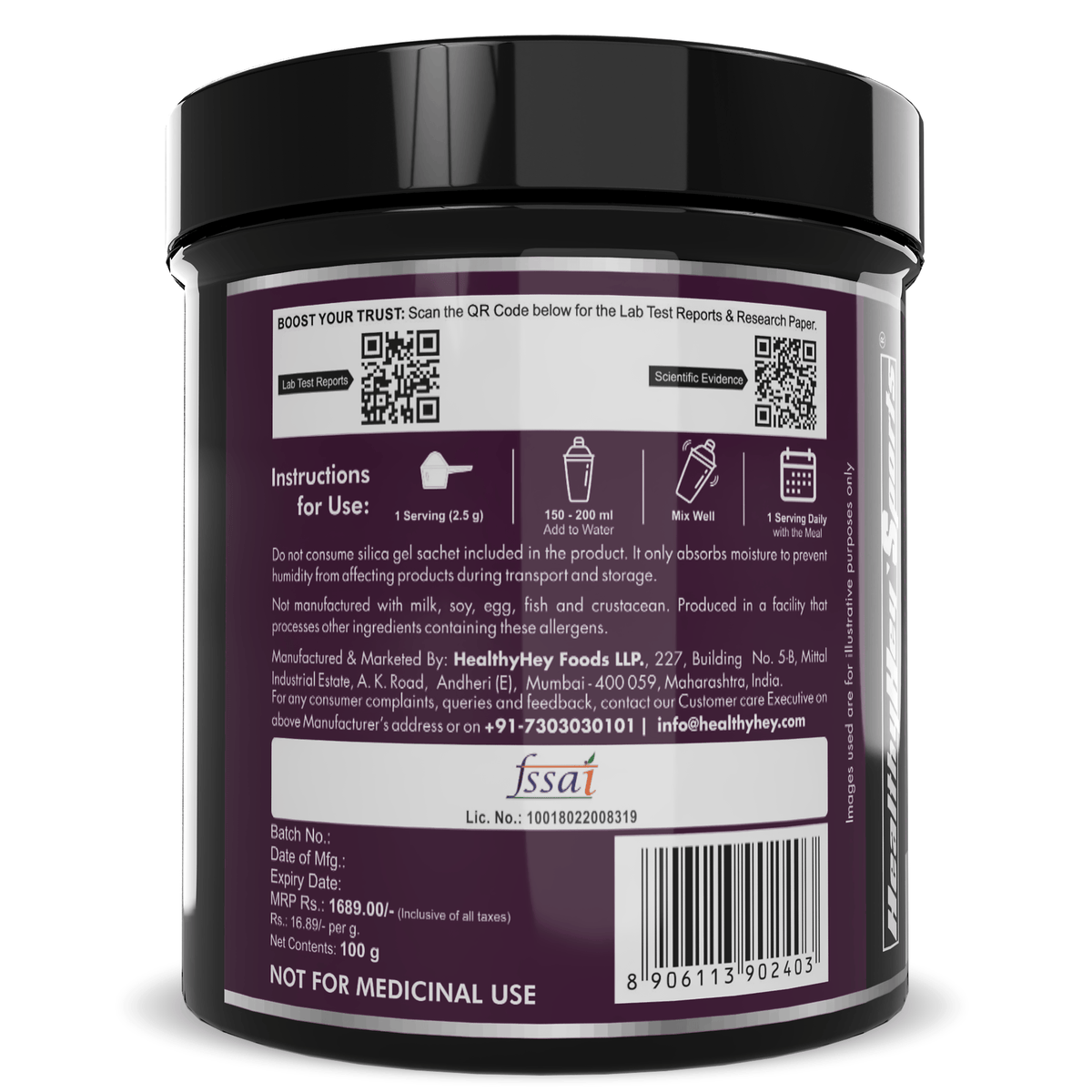 HealthyHey Sports Powder L-Serine Powder, Support Brain Health - 100g - Unflavoured