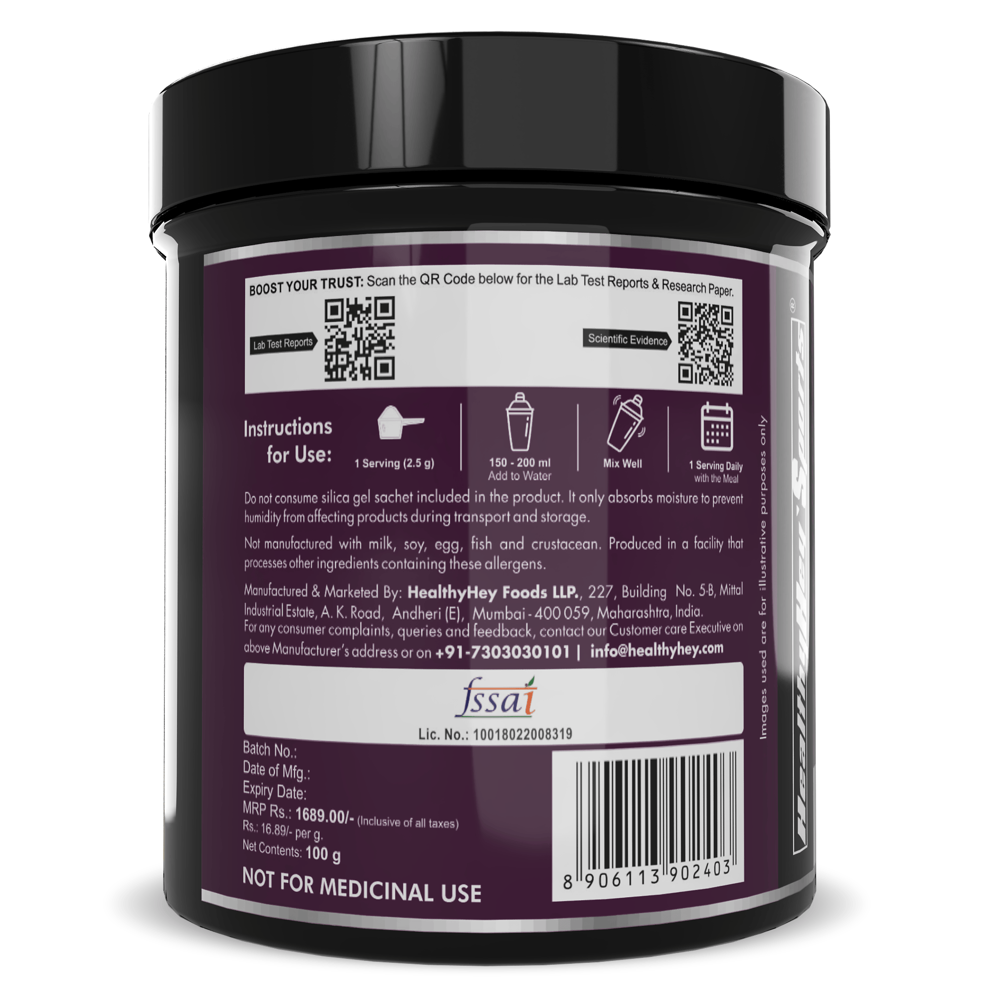 HealthyHey Sports Powder L-Serine Powder, Support Brain Health - 100g - Unflavoured