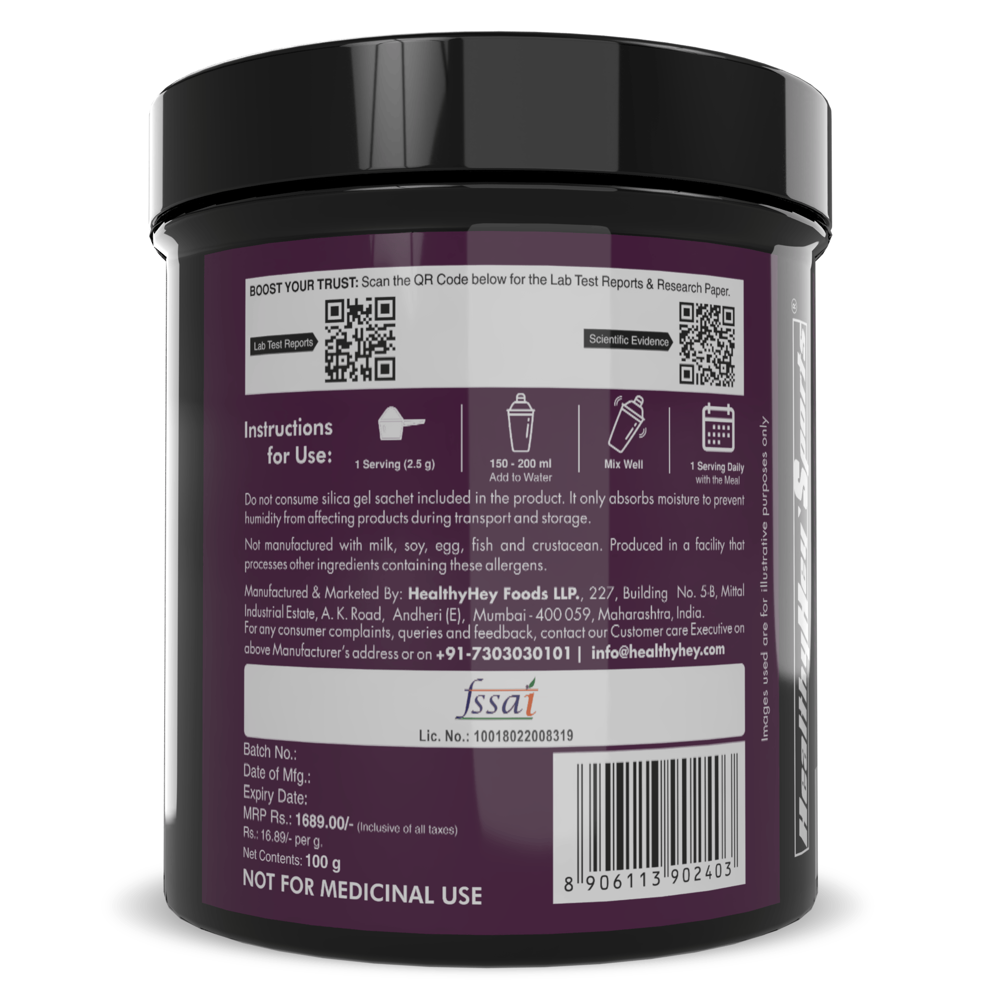 HealthyHey Sports Powder L-Serine Powder, Support Brain Health - 100g - Unflavoured