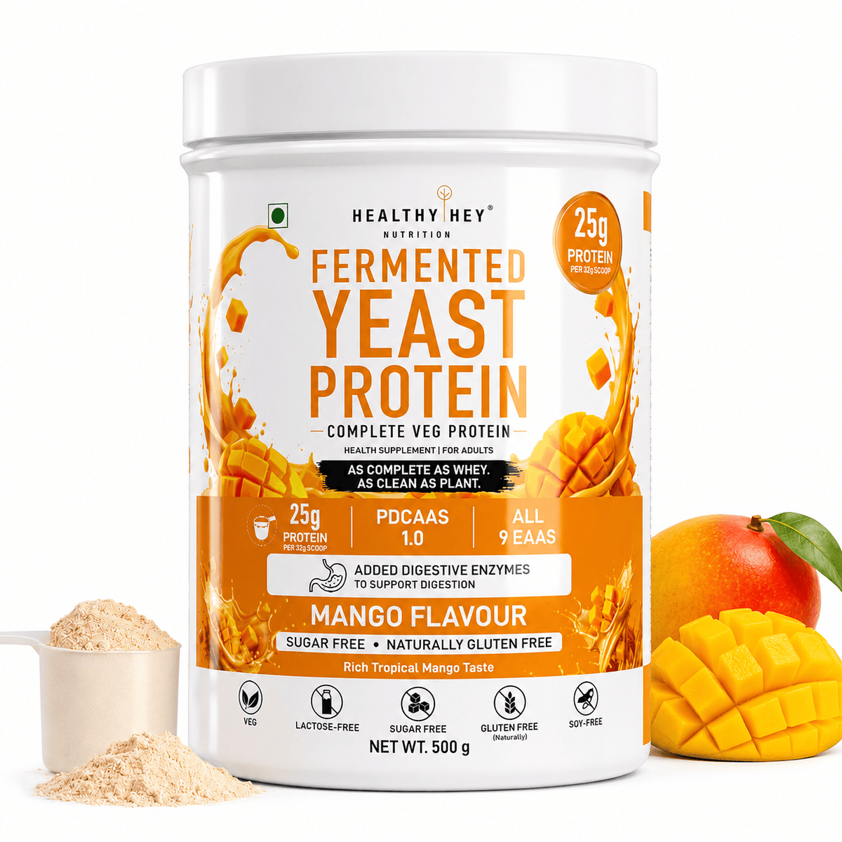 HealthyHey Sports Powder Mango Fermented Yeast Protein Helps Muscle Protein Synthesis Supports Healthy - 500g