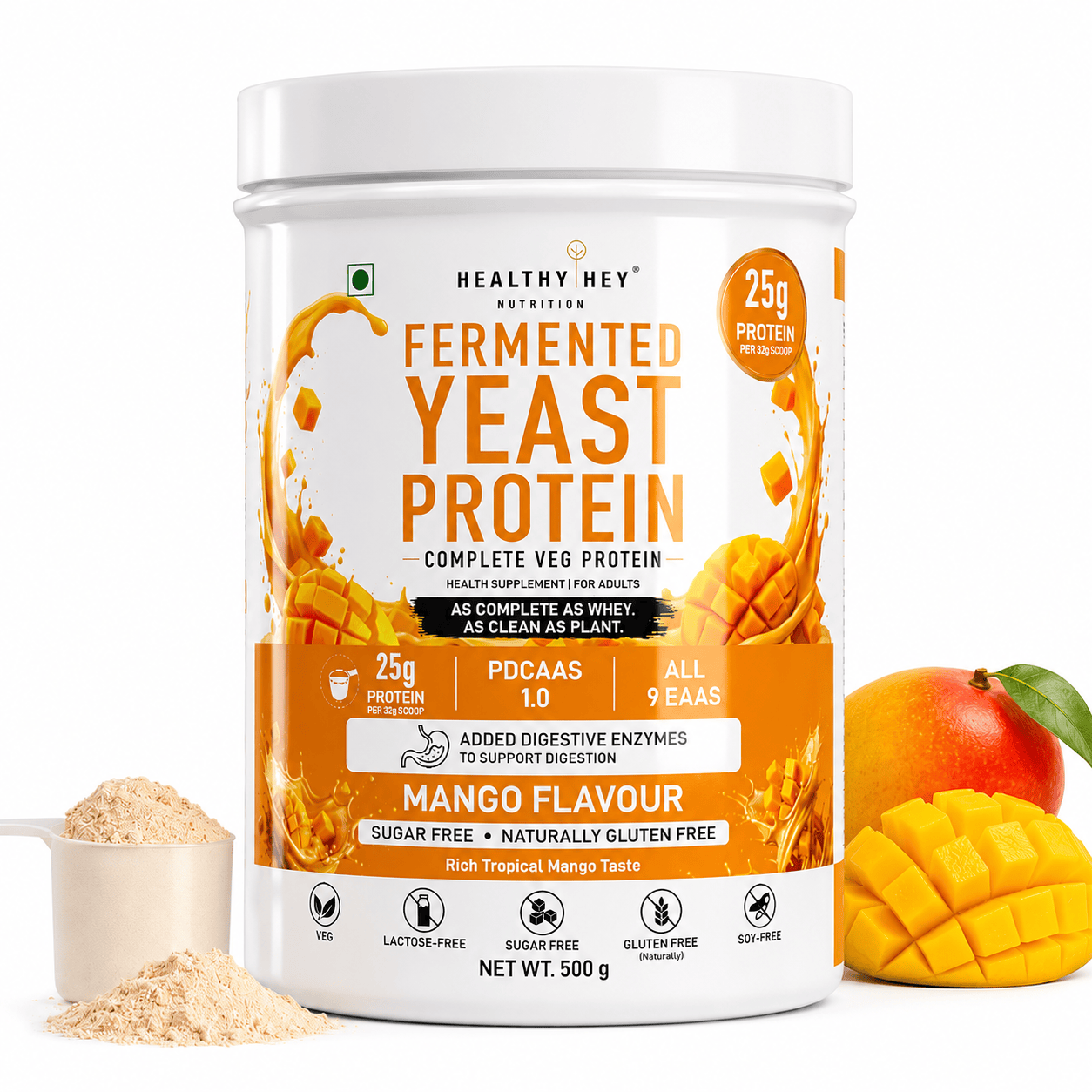 HealthyHey Sports Powder Mango Fermented Yeast Protein Helps Muscle Protein Synthesis Supports Healthy - 500g