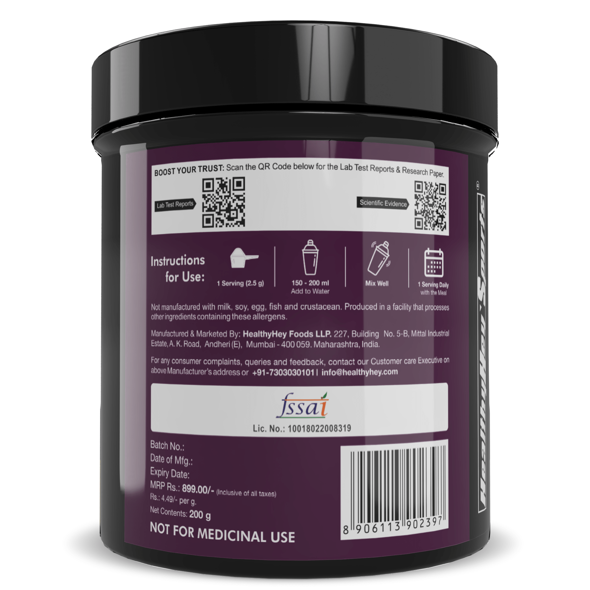 HealthyHey Sports Powder Taurine Powder, Support Muscle Recovery -Amino Acid Supplement - Improve Performance & Helps Recovery - 200 gram - 80 Servings