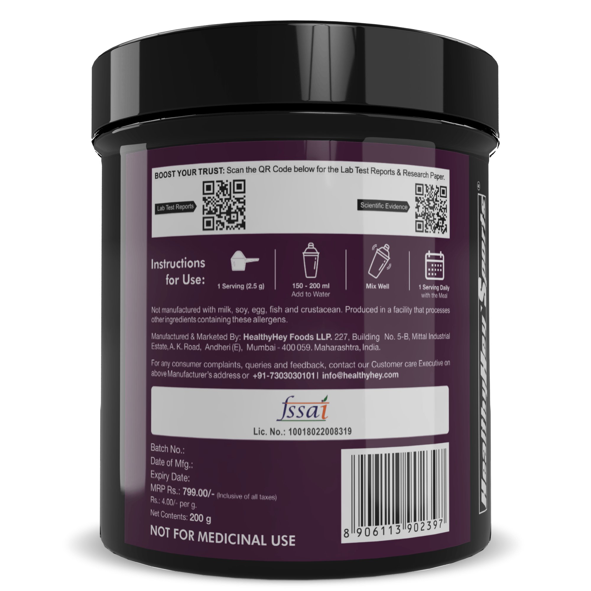 HealthyHey Sports Powder Taurine Powder, Support Muscle Recovery -Amino Acid Supplement - Improve Performance & Helps Recovery - 200 gram - 80 Servings