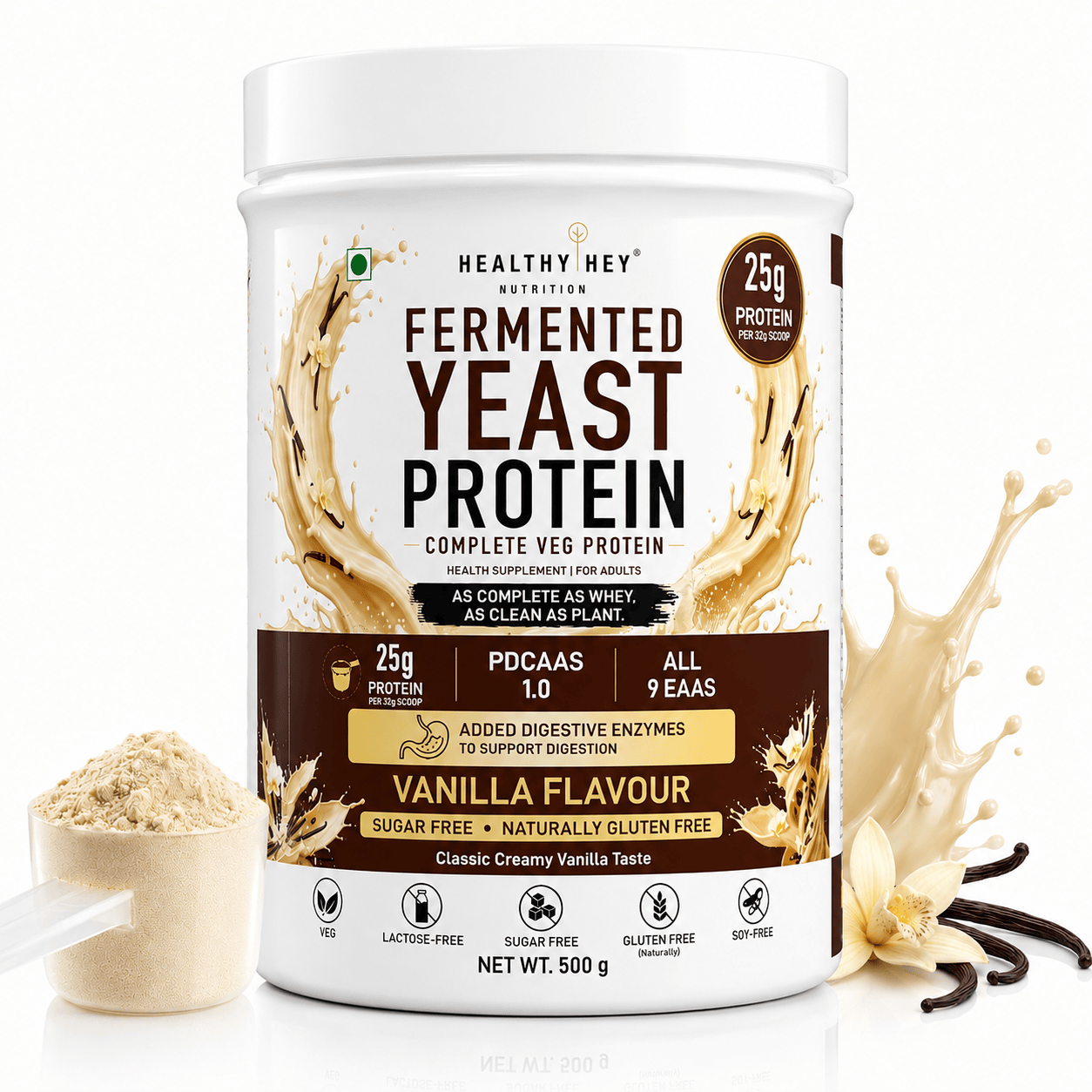 HealthyHey Sports Powder Vanilla Fermented Yeast Protein Helps Muscle Protein Synthesis Supports Healthy - 500g