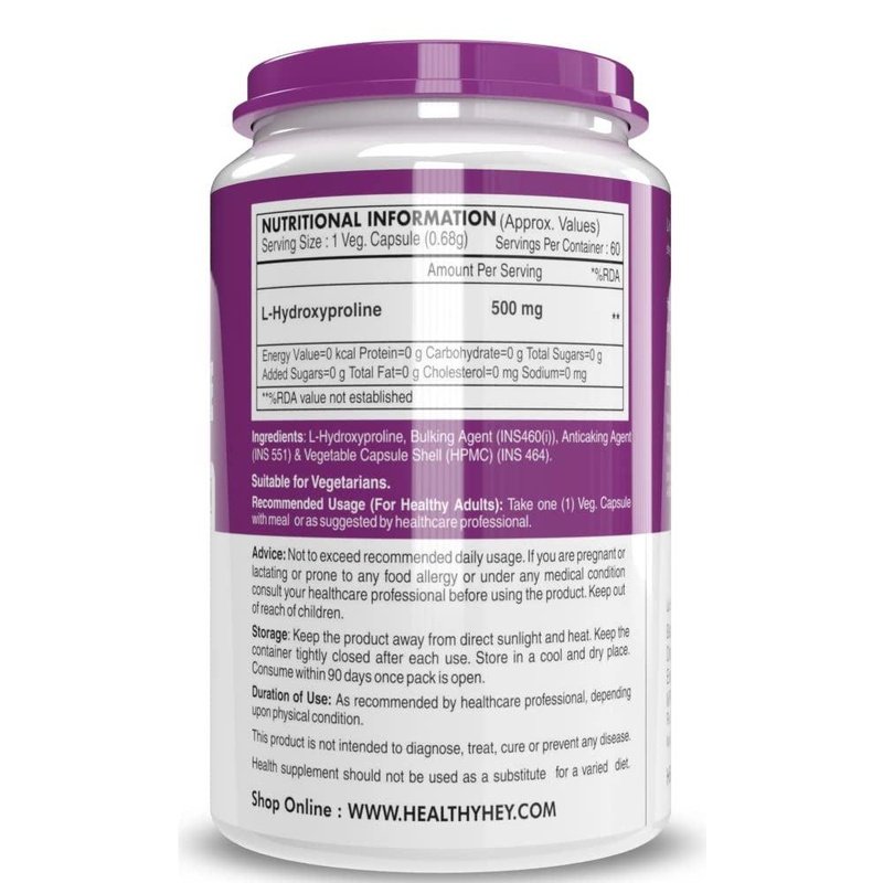 L-Hydroxyproline Aminos - 500mg | 60 Vegetable Capsules - HealthyHey Nutrition