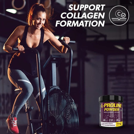 L-Proline Powder, Supports Muscle Growth & Collagen Formation, 100g Unflavoured - 40 Servings - HealthyHey Nutrition