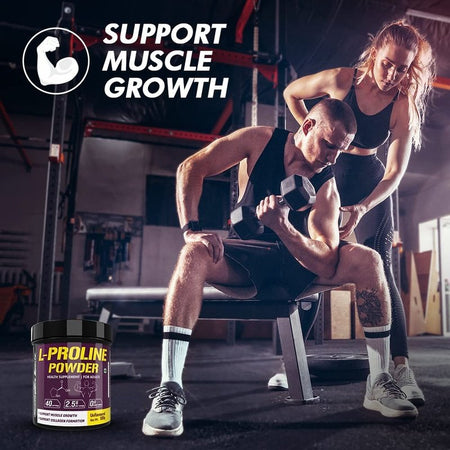 L-Proline Powder, Supports Muscle Growth & Collagen Formation, 100g Unflavoured - 40 Servings - HealthyHey Nutrition