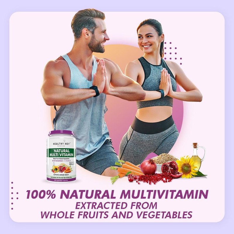 Natural Multivitamin, Support Immune Health from Natural Ingredients & Patented Vitamin B - For Men & Women - 30 Veg. Capsules - HealthyHey Nutrition