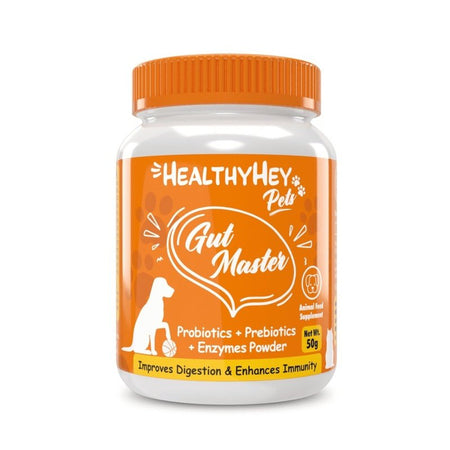 Pets Gut Master -Probiotics - Prebiotics - Enzymes Powder - Improves Digestion and Enhances Immunity - 50g - HealthyHey Nutrition