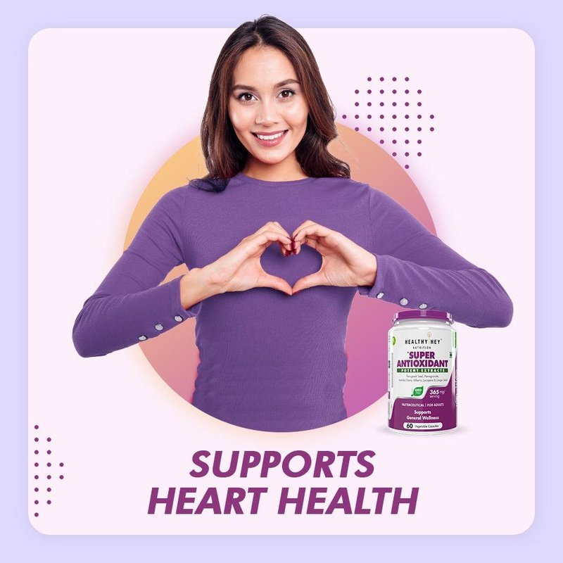 Super Antioxidant Potent Extracts, Support skin, Immune & Heart Health - 60 Veg Capsules - HealthyHey Nutrition