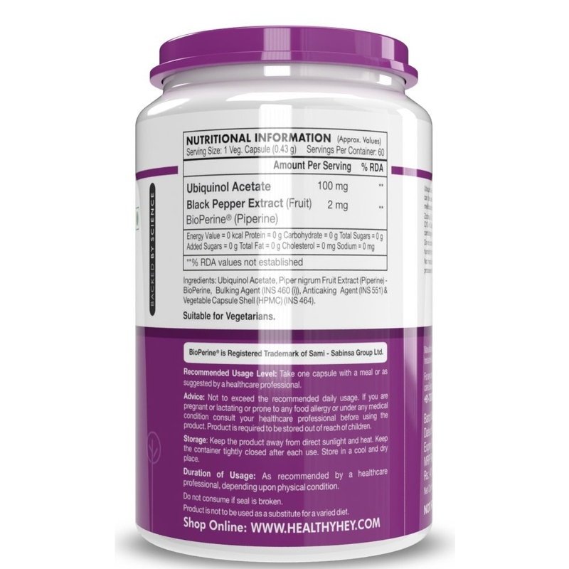 Ubiquinol Acetate, Support Heart Health -60 Veg Capsules - HealthyHey Nutrition